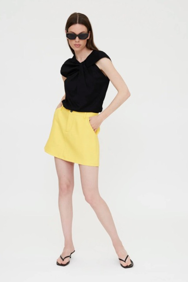 YELLOW LINEN COTTON BLEND SHORT SKIRT