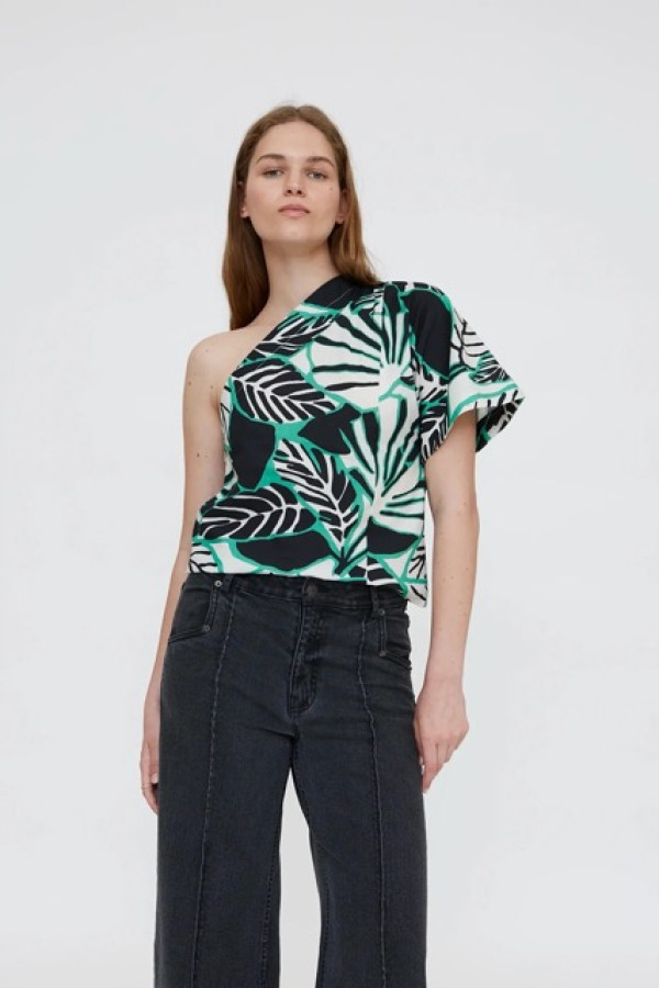 ASYMETRICAL COTTON TOP WITH IGUANA PRINT