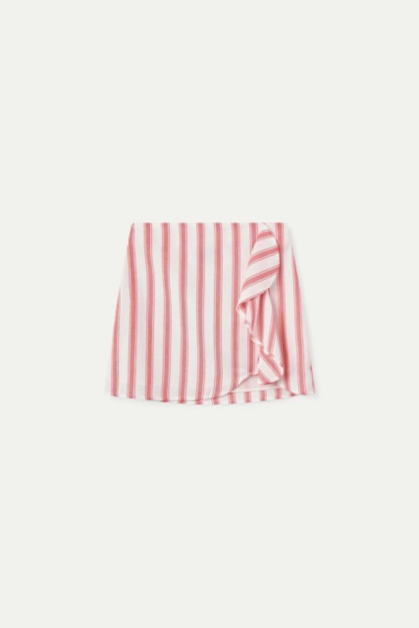SHORT COTTON SKIRT WITH EMBERGLOW STRIPES