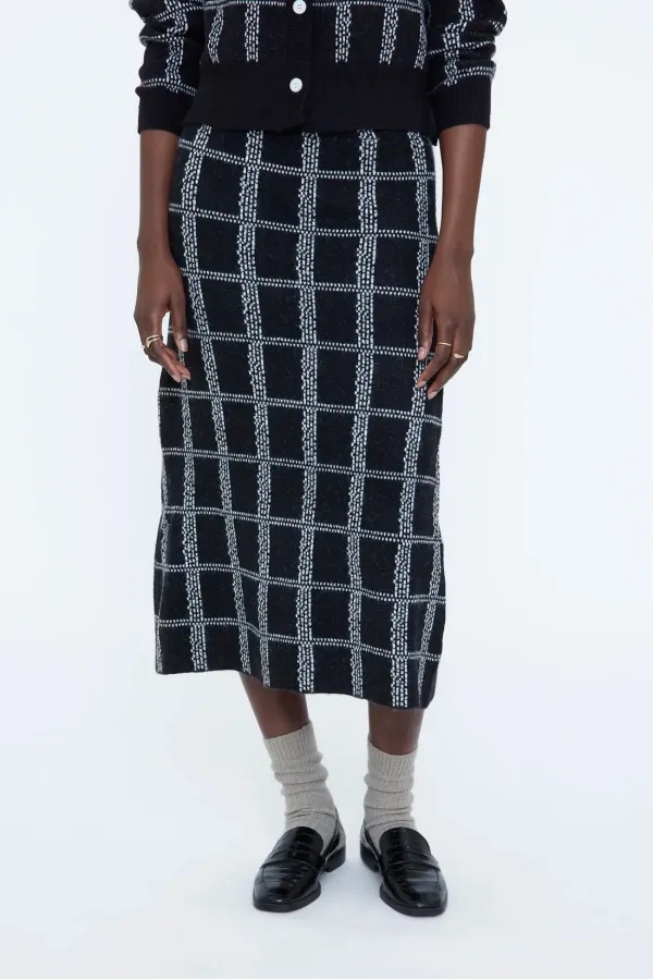 Black and White Plaid Midi Skirt