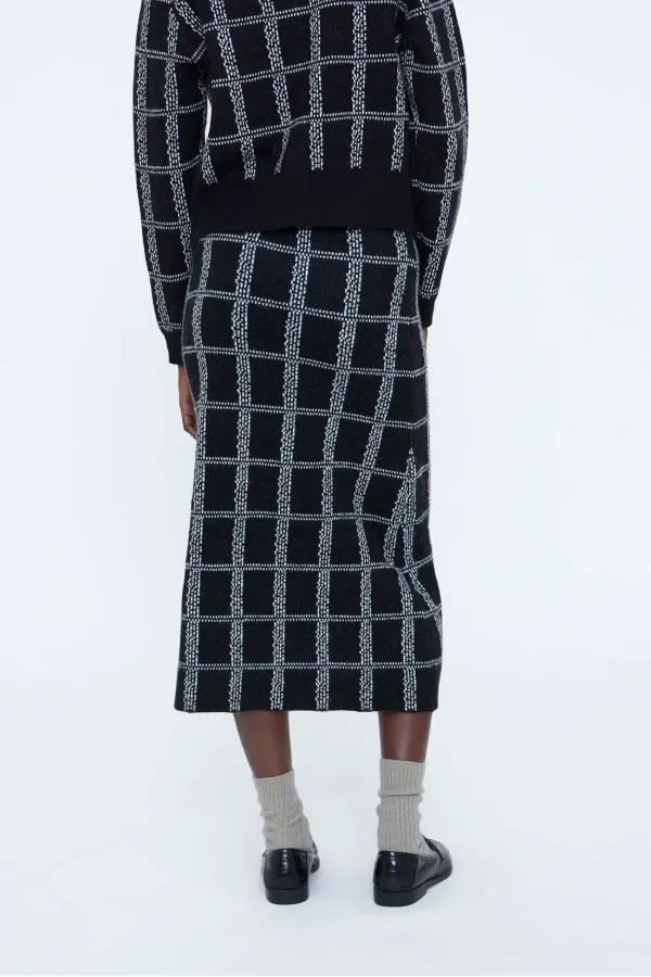 Black and White Plaid Midi Skirt