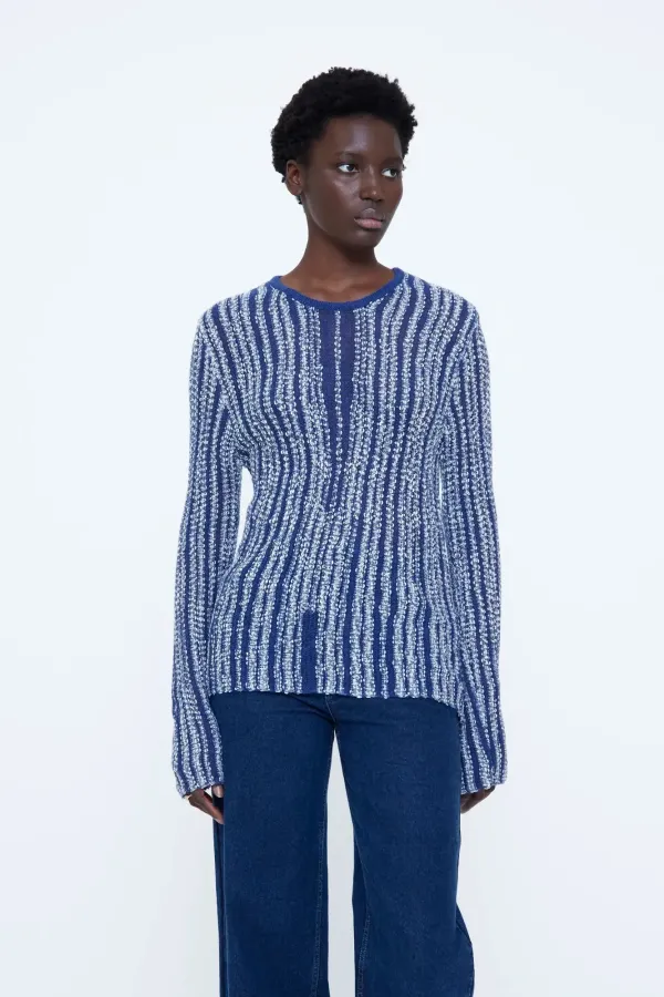 Blue Knit Sweater with Silver Details