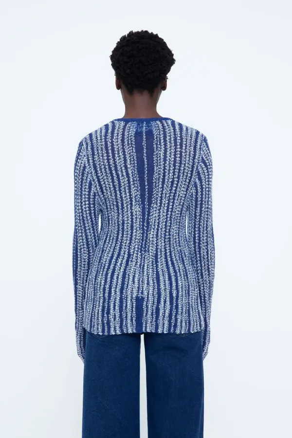Blue Knit Sweater with Silver Details