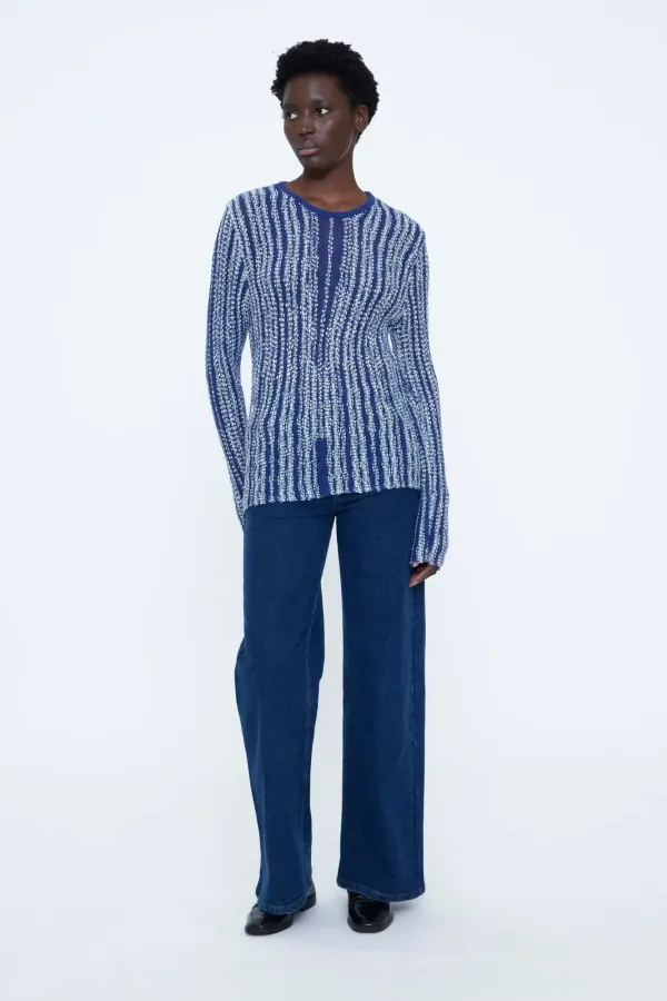 Blue Knit Sweater with Silver Details