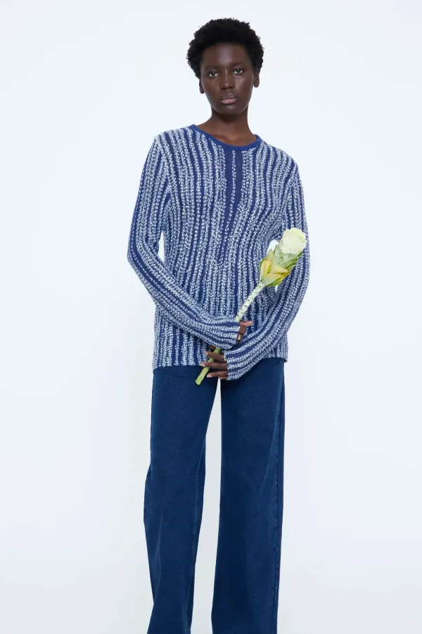 Blue Knit Sweater with Silver Details