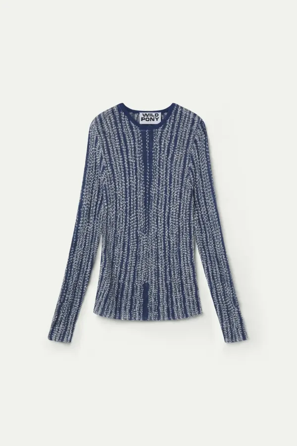 Blue Knit Sweater with Silver Details