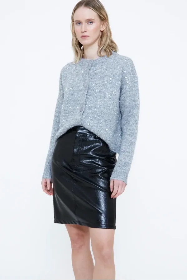 Grey Knit Cardigan with Sequins