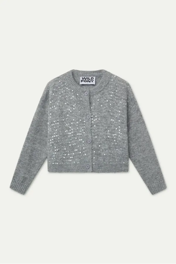 Grey Knit Cardigan with Sequins