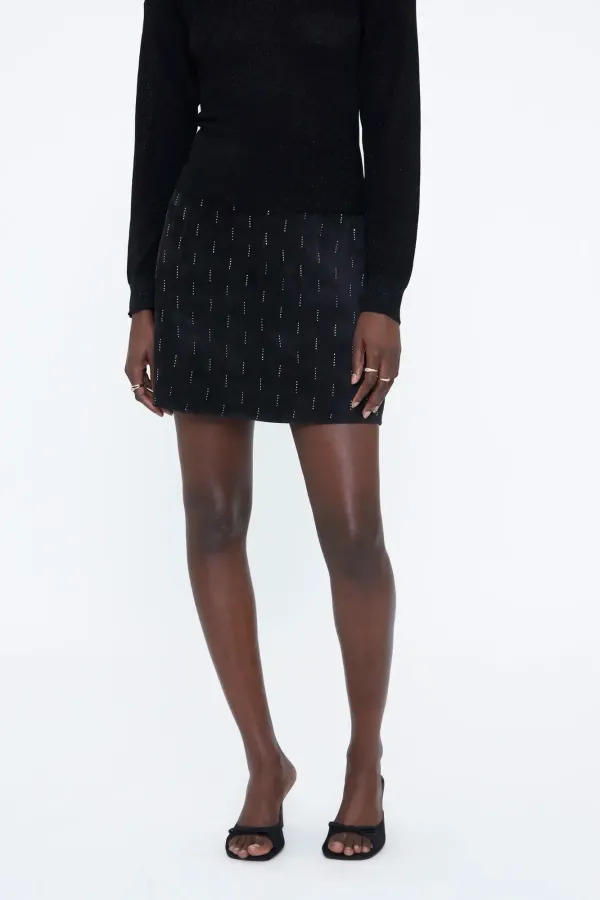 Short Black Skirt with Silver Appliqués