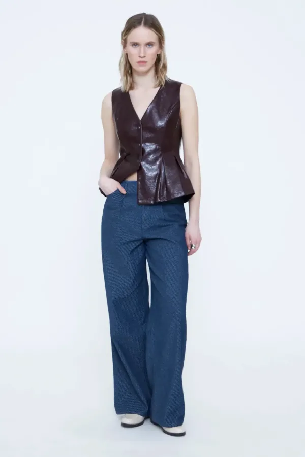 Navy Blue Denim Jeans with Frayed Details