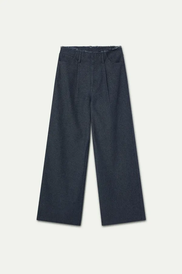Navy Blue Denim Jeans with Frayed Details