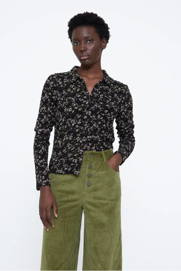 Πουκάμισο με Floral Print σε Πράσινο