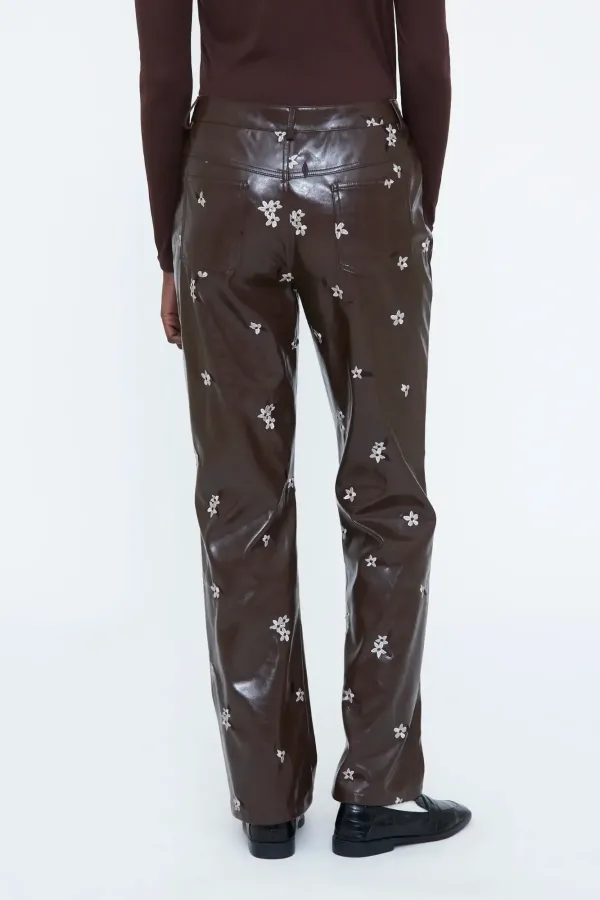 Faux Leather Παντελόνι με Almond Flower Print