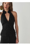 DORA BLACK RUCHED LINEN BLOUSE 