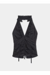 DORA BLACK RUCHED LINEN BLOUSE 