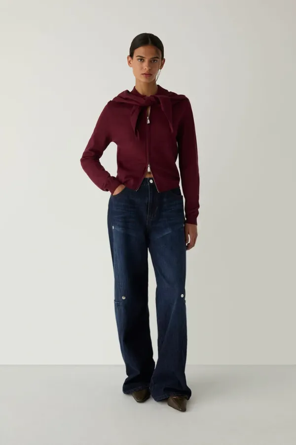 Frida Πλεκτή Ζακέτα με Φερμουάρ σε Plum Απόχρωση