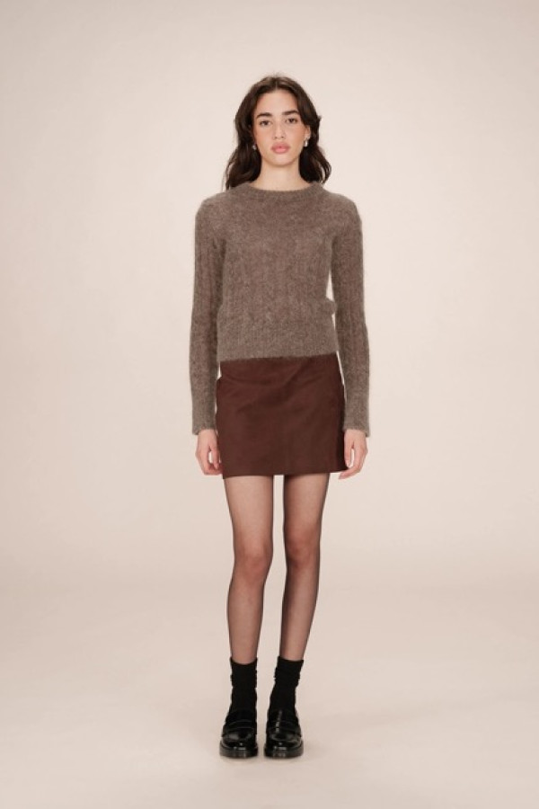 CABLE KNIT SHORT WOOL SWEATER TAUPE SABIN