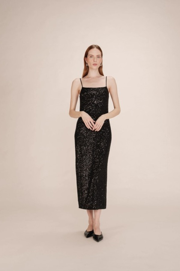 LONG SEQUIN DRESS BLACK TORI