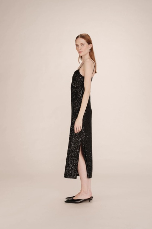 LONG SEQUIN DRESS BLACK TORI
