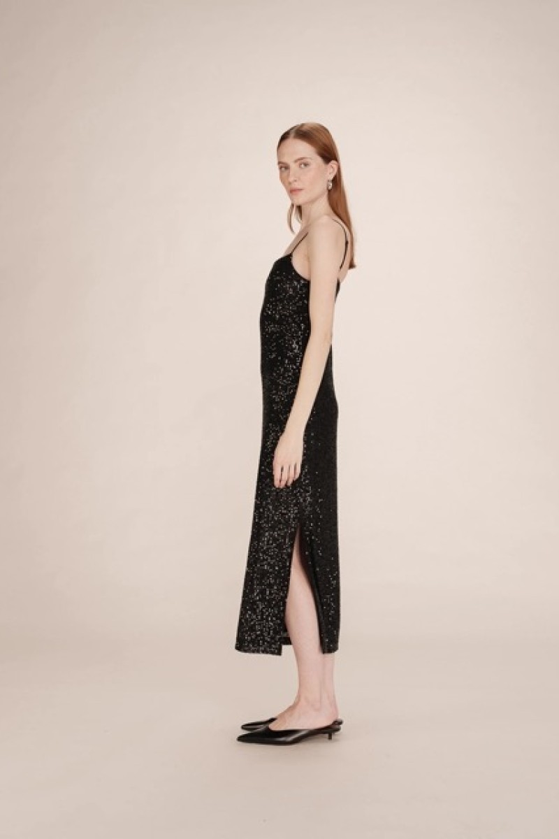 LONG SEQUIN DRESS BLACK TORI