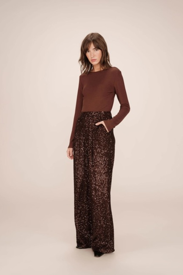 WIDE SEQUIN TROUSERS CHOCOLATEE TOBY