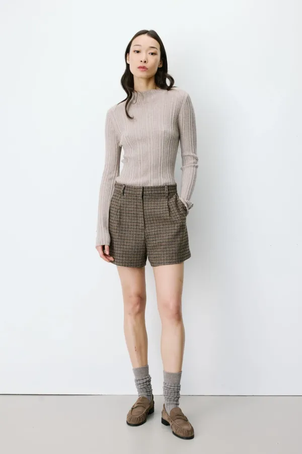 Arsenio Houndstooth Tailored Shorts – Coffee