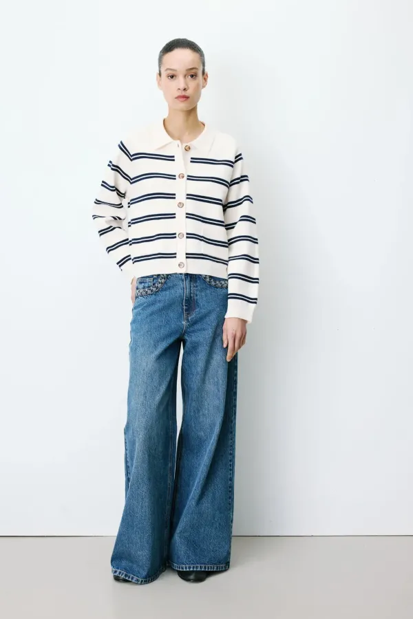 Ardenis Striped Cardigan - Εκρού