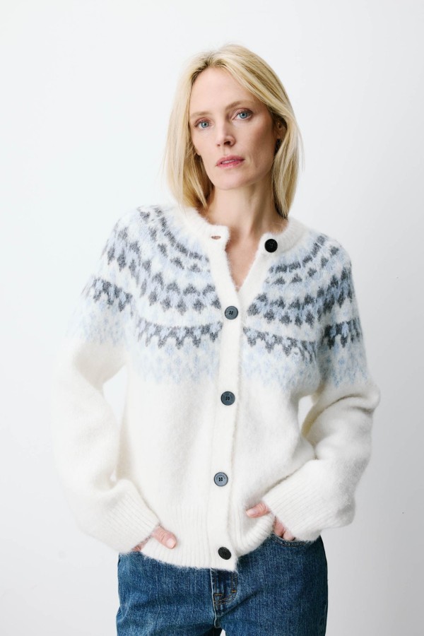 Alekio Jacquard Knit Cardigan - Ιβουάρ