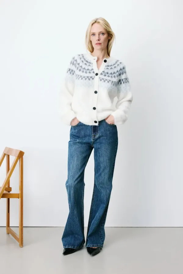 Alekio Jacquard Knit Cardigan - Ιβουάρ