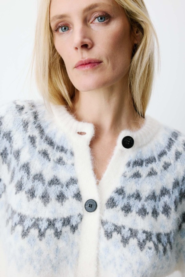 Alekio Jacquard Knit Cardigan - Ιβουάρ