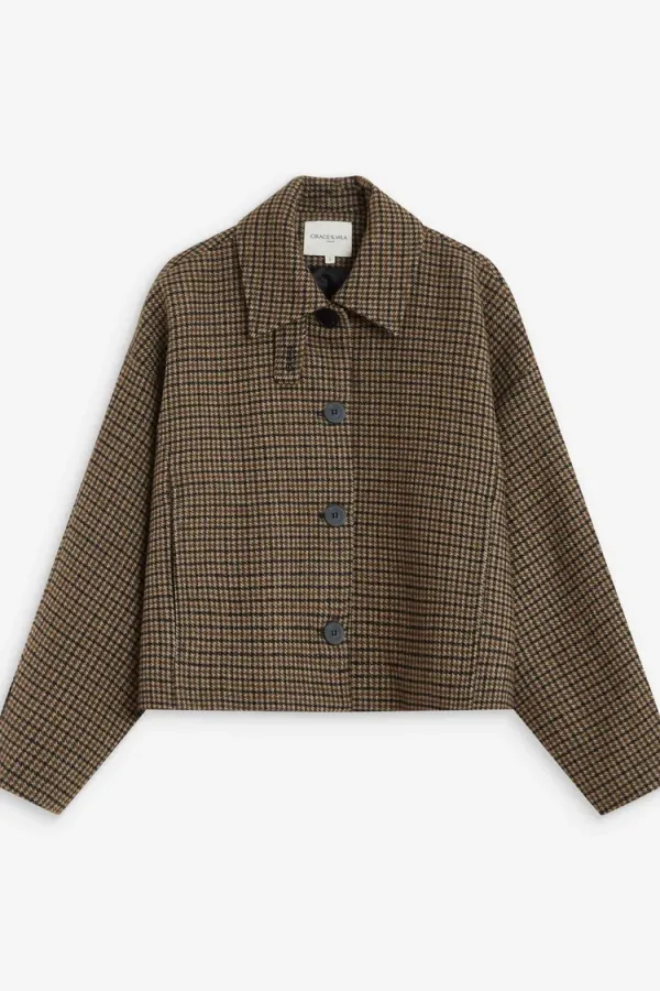 Arthur Short Houndstooth Coat – Coffee