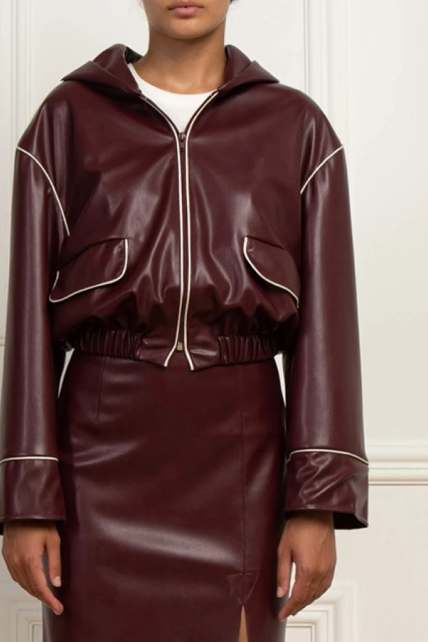 FEAR LEATHER CROP JACKET MAROON