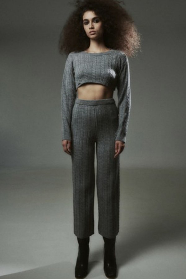 KNITWEAR GREY PANTS & CROP TOP