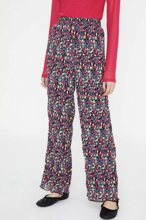 DITSY FLORAL PRINT PLEATED TROUSERS IN GEORGETTE CREPE