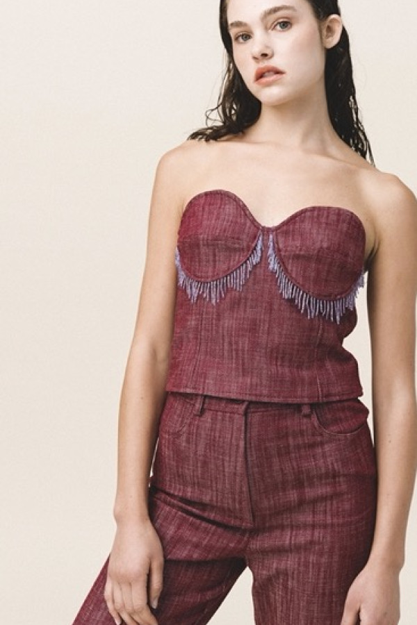 FLORIS DENIM CROP TOP STRAPLESS