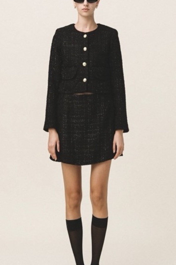 DOREEN TWEED CROP BLACK JACKET AND SKIRT