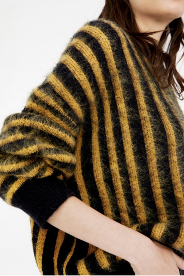 YELLOW VERTICAL STRIPE LOOSE-FIT KNIT JUMPER