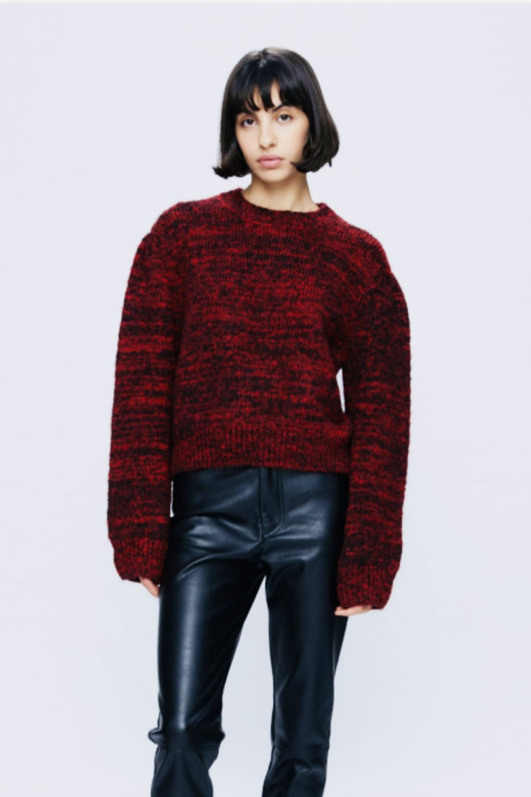 RED TEXTURED KNIT SWEATER