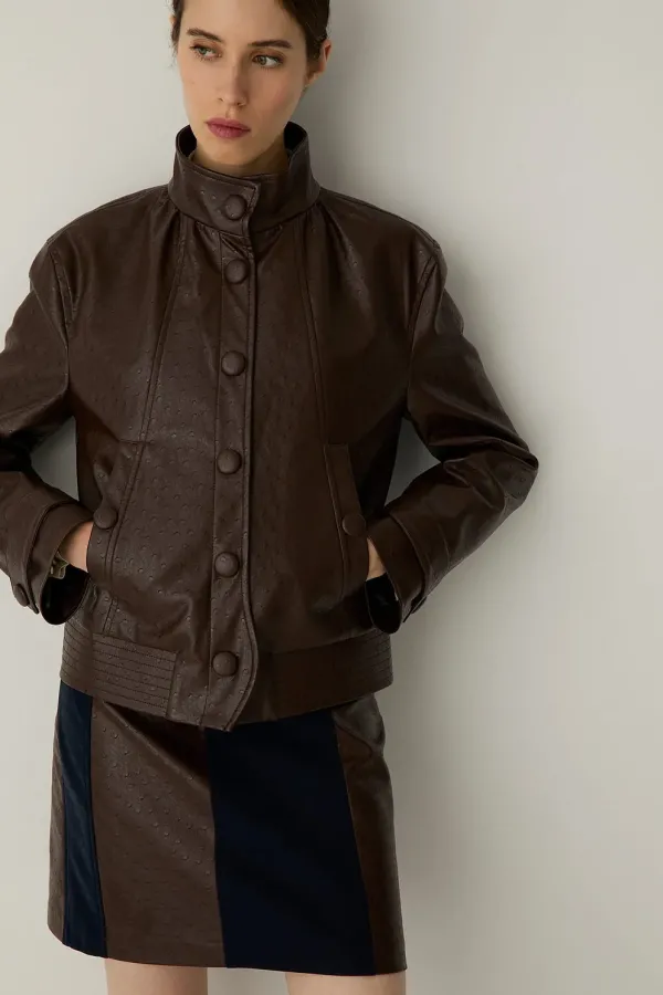 Jules Καφέ Jacket από Συνθετικό Δέρμα