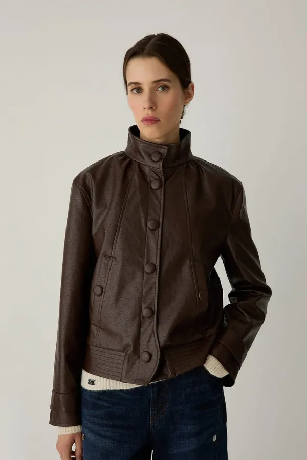 Jules Καφέ Jacket από Συνθετικό Δέρμα