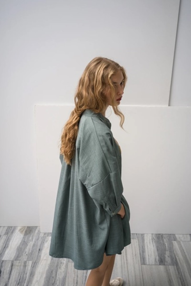 MOTHER OF PEARL SHIRT SEA STONE GREEN WITH SHORT