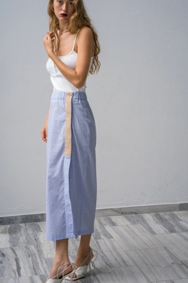 RAFFIA SKIRT LIGHT BLUE STRIPES SAND