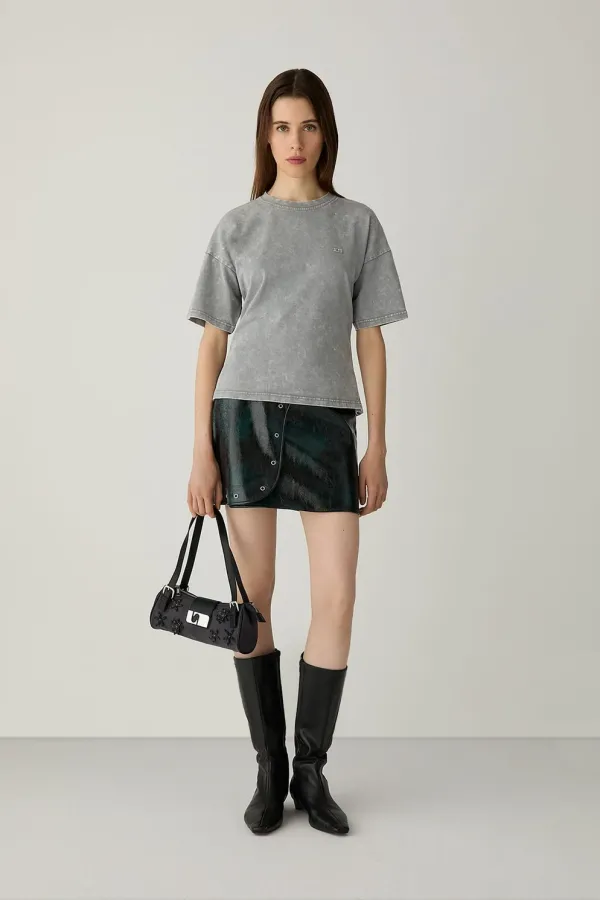 Γκρι T-Shirt Naeva με Κουμπιά