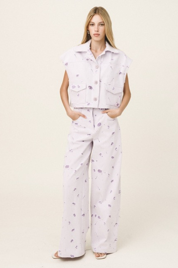 RENEE DENIM SLEEVELESS JACKET AND WIDE PANTS