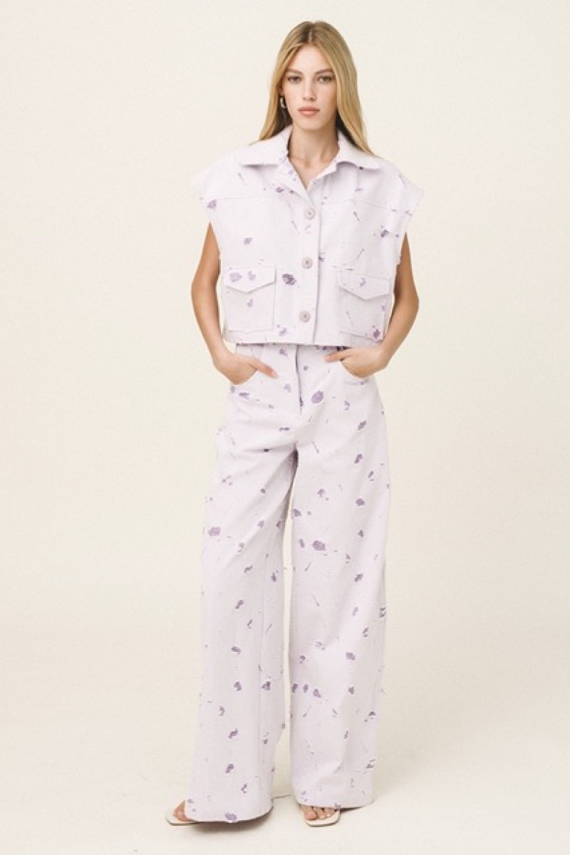 RENEE DENIM SLEEVELESS JACKET AND WIDE PANTS