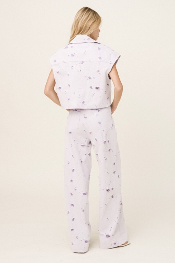 RENEE DENIM SLEEVELESS JACKET AND WIDE PANTS