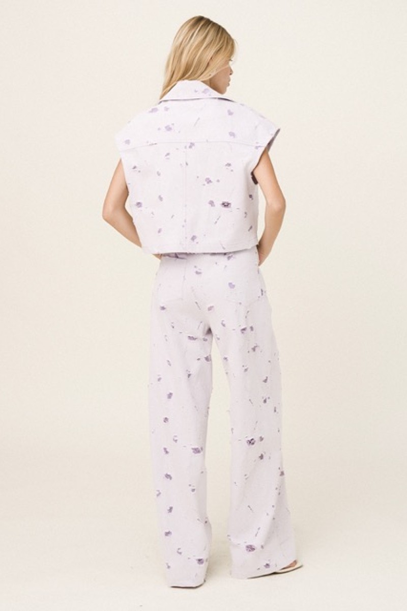 RENEE DENIM SLEEVELESS JACKET AND WIDE PANTS