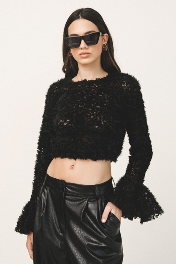 CELESTE CROP TOP WITH PEPLUM SLEEVE 