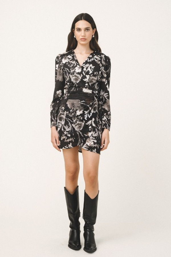LAVA PRINTED WRAP MINI DRESS