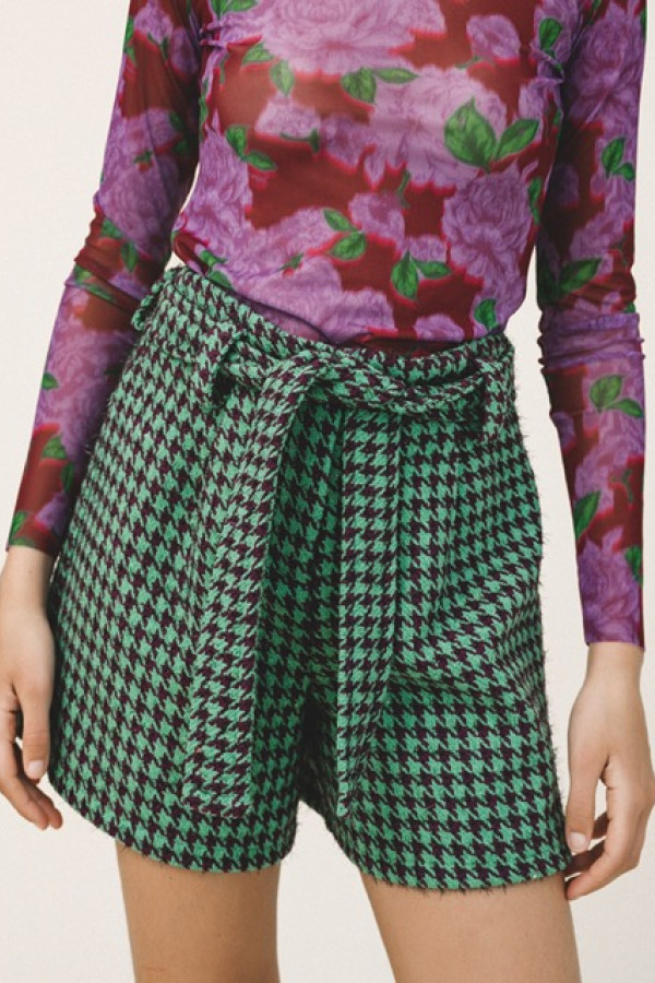 TATUM HOUNDSTOOTH GREEN SHORTS 